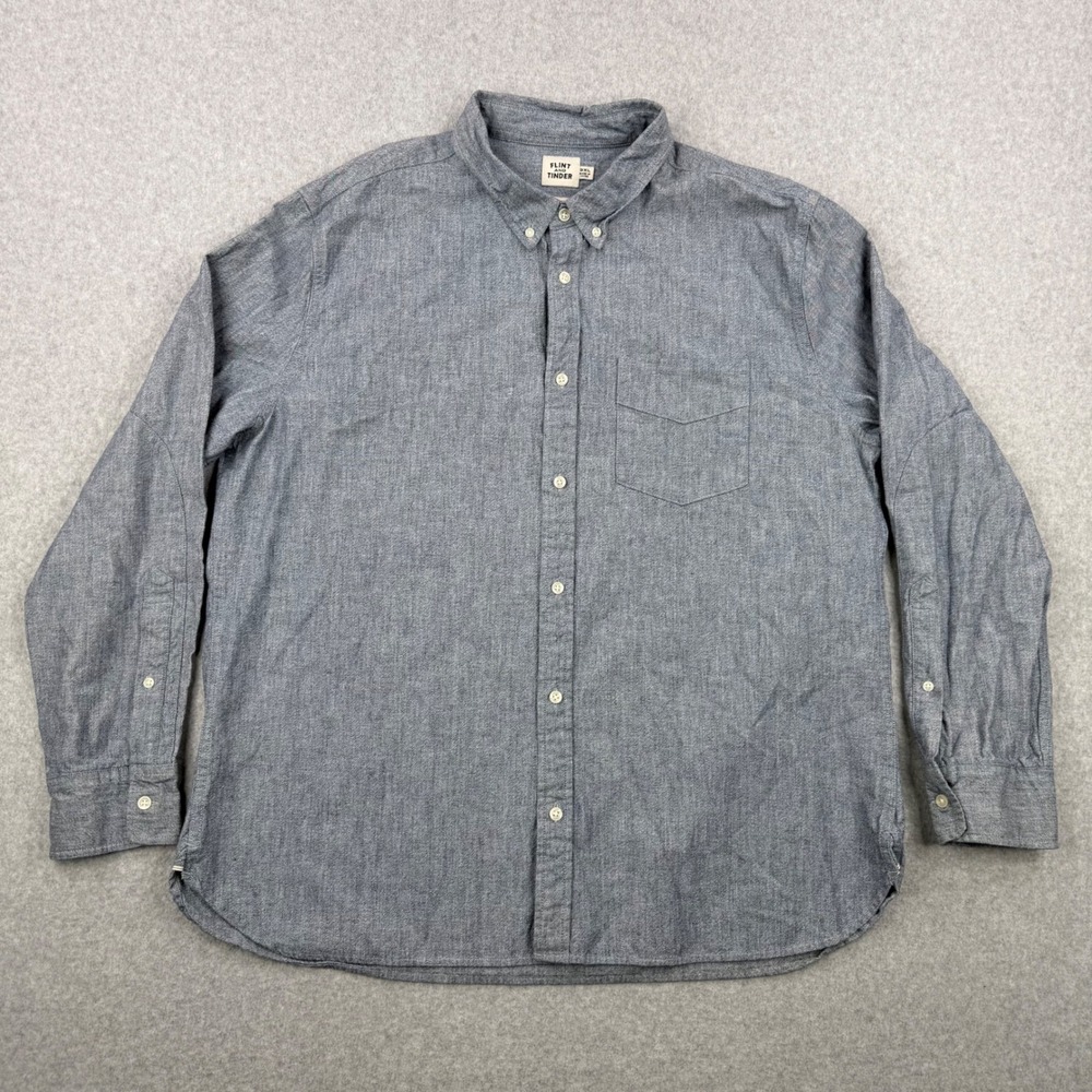 Flint and Tinder Shirt Mens 3XL Blue Selvedge Chambray Slim Fit Long Sleeve